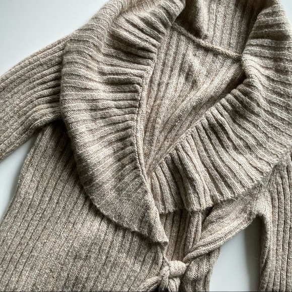 Shawl Collar Ribbed Knit Belted Wrap Cardigan Size M - Picture 4 of 8
